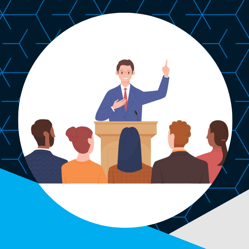 graphic of people at a a conference