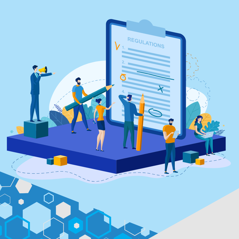 cartoon graphic of people with big clipboard 