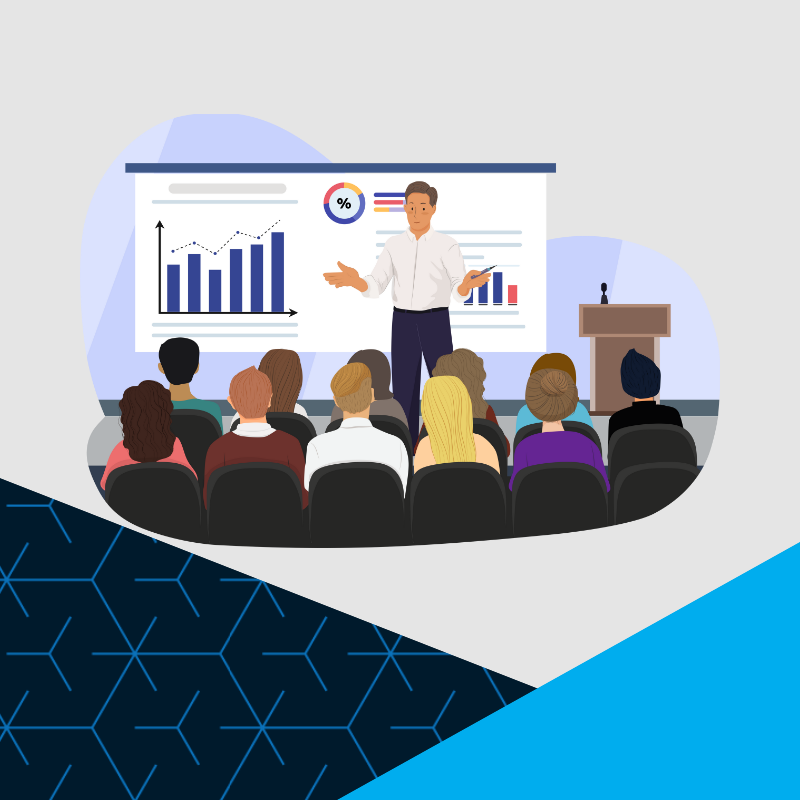 graphic of people attending a conference